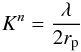 Mathematical equation: \begin{equation} K^n=\frac{\lambda}{2r_{\rm p}} \end{equation}