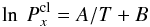 Mathematical equation: \begin{equation} \ln~P^{\rm cl}_x= A/T + B \label{Pclx} \end{equation}