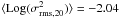 Mathematical equation: \hbox{${\rm \langle Log(}\sigma^2_{\rm rms,20}){\rm \rangle} = -2.04$}