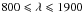 Mathematical equation: \hbox{$800 \leqslant \lambda \leqslant 1900$}