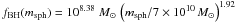 Mathematical equation: \hbox{$f_{\rm BH}(m_{\rm sph})= 10^{8.38}~{M}_\odot\,\left(m_{\rm sph}/7\times10^{10}\,{M}_\odot\right)^{1.92}$}