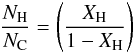 Mathematical equation: \appendix \setcounter{section}{1} \begin{equation} \frac{N_{\rm H}}{N_{\rm C}} = \left( \frac{X_{\rm H}}{1-X_{\rm H}} \right) \end{equation}