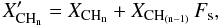 Mathematical equation: \appendix \setcounter{section}{1} \begin{equation} X_{\rm CH_n}^\prime = X_{\rm CH_n} + X_ {\rm CH_{(n-1)}} \, F_{\rm s}, \end{equation}