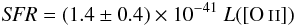 Mathematical equation: \begin{equation} \label{Kewley} {\it SFR}=(1.4 \pm 0.4) \times 10^{-41}~ L([\ion{O}{ii}]) \end{equation}