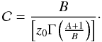 Mathematical equation: \begin{equation} {\cal C} = {B \over \left[z_0 \Gamma \left( A+1 \over B \right) \right]}\cdot \label{nz} \end{equation}