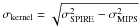 Mathematical equation: \hbox{$\sigma_{\rm kernel} =\sqrt{\sigma_{\rm SPIRE}^2-\sigma_{\rm MIPS}^2}$}