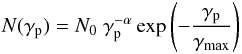 Mathematical equation: \begin{eqnarray*} N(\gamma_{\rm p})=N_{0}\;\gamma_{\rm p}^{-\alpha } \exp\left(-\frac{\gamma_{\rm p}}{\gamma_{\rm max}}\right) \end{eqnarray*}