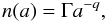 Mathematical equation: \begin{equation} n(a) = \Gamma a^{-q}, \label{pwl} \end{equation}