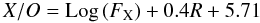 Mathematical equation: \begin{equation} \label{eq:rapp_xottico} X/O = \Log \left( F_{\rm X} \right) + 0.4 R + 5.71 \end{equation}