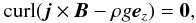 Mathematical equation: \begin{eqnarray*} {\rm curl}({\vec j}\times{\vec B} - \rho g{\vec e}_z) = \mathbf{0}, \end{eqnarray*}