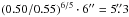 Mathematical equation: \hbox{$(0.50/0.55)^{6/5}\cdot 6\arcsec=5\farcs3$}