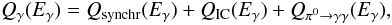 Mathematical equation: \begin{equation} Q_{\gamma}(E_{\gamma}) = Q_{\rm{synchr}}(E_{\gamma}) +Q_{\rm{IC}}(E_{\gamma}) +Q_{\pi^0 \rightarrow \gamma\gamma}(E_{\gamma}), \end{equation}