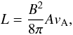 Mathematical equation: \begin{equation} L = \frac{B^2}{8\pi } A v_{\rm{A}}, \end{equation}