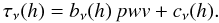 Mathematical equation: \appendix \setcounter{section}{1} \begin{equation} \label{equ:A_bc} \tau_\nu(h)=b_\nu(h)\,pwv + c_\nu(h). \end{equation}