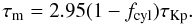 Mathematical equation: \begin{equation} \tau_{\rm m} = 2.95 (1-f_{\rm cyl}) \tau_{\rm Kp}. \label{tau1} \end{equation}