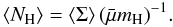 Mathematical equation: \appendix \setcounter{section}{2} \begin{equation} \left<N_{\rm H}\right> = \left<\Sigma\right> (\nrho)^{-1} . \end{equation}