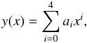 Mathematical equation: \appendix \setcounter{section}{5} \begin{equation} y(x) = \sum\limits_{i=0}^{4}a_i x^i, \end{equation}