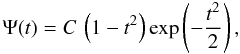 Mathematical equation: \appendix \setcounter{section}{1} \begin{equation} \Psi(t)=C\,\left(1-t^2\right)\exp\left(-\frac{t^2}{2}\right), \end{equation}