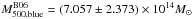 Mathematical equation: \hbox{$M^{\rm B06}_{\rm 500,blue}=(7.057\pm 2.373)\times 10^{14} M_{\odot}$}