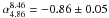 Mathematical equation: \hbox{$\alpha_{4.86}^{8.46} = -0.86\pm0.05$}