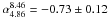 Mathematical equation: \hbox{$\alpha_{4.86}^{8.46} = -0.73\pm0.12$}
