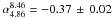 Mathematical equation: \hbox{$\alpha_{4.86}^{8.46}=-0.37\,\pm\,0.02$}