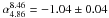 Mathematical equation: \hbox{$\alpha_{4.86}^{8.46}=-1.04\pm0.04$}