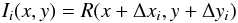 Mathematical equation: \begin{eqnarray} I_i (x,y) = R (x + \Delta x_i, y+\Delta y_i) \end{eqnarray}