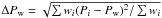 Mathematical equation: \hbox{$\Delta P_{\rm w} = \sqrt{\sum{w_i(P_i-P_{\rm w})^2}/\sum{w_i}}$}