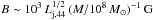 Mathematical equation: \hbox{$B\sim 10^3\,L_{\rm j,44}^{1/2}\,(M/10^8\,M_\odot)^{-1}\,{\rm G}$}