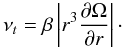 Mathematical equation: \begin{equation} \label{eqn:nu_turb} \nu_t = \beta \left | r^3 \frac{\partial\Omega}{\partial r} \right | \cdot \end{equation}