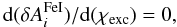 \begin{equation} {\rm d}(\delta A_i^{\rm FeI}) / {\rm d}(\chi_{\rm exc}) = 0, \end{equation}