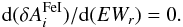 \begin{equation} {\rm d}(\delta A_i^{\rm FeI}) / {\rm d}(EW_r) = 0. \end{equation}