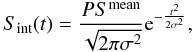 \appendix \setcounter{section}{1} \begin{equation} S_\mathrm{int}(t)=\frac{PS^\mathrm{mean}}{\sqrt{2\pi\sigma^2}}\mathrm{e}^{-\frac{t^2}{2\sigma^2}}, \label{eq:Sint} \end{equation}