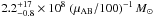 \hbox{$2.2_{-0.8}^{+17} \times 10^8 \; (\mu_{\mathrm{AB}} / 100 )^{-1} \, M_{\odot}$}