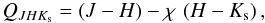 Mathematical equation: \begin{equation} Q_{JHK_{\rm s}}=(J-H)- \chi\,\left(H-K_{\rm s}\right), \end{equation}