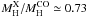 \hbox{$M_{\rm H}^{\rm X}/M_{\rm H}^{\rm CO}\simeq0.73$}