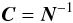 Mathematical equation: \begin{equation} \label{eq:CisNinv} \vec{C}= \vec{N}^{-1} \end{equation}