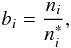 \begin{equation} b_i = \frac{n_i}{n_i^*}, \label{depcoef} \end{equation}