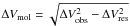 \hbox{$\Delta V_{\rm mol} = \sqrt{\Delta V_{\rm obs}^2 - \Delta V_{\rm res}^2 }$}