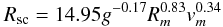 \begin{equation} R_{\rm sc}=14.95 {g}^{-0.17}R_m^{0.83}v_m^{0.34} \end{equation}