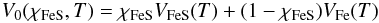 \begin{equation} V_0(\chi_{\rm FeS}, T)=\chi_{\rm FeS}V_{\rm FeS}(T)+(1-\chi_{\rm FeS})V_{\rm Fe}(T) \end{equation}
