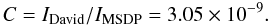 \begin{equation} C = I_{\rm David}/I_{\rm MSDP}= 3.05 \times 10^{-9}. \label{eq:0.97} \end{equation}