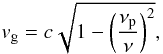 Mathematical equation: \begin{equation} v_{\rm g} = c\sqrt{1-\left(\frac{\nu_{\rm p}}{\nu}\right)^2} , \end{equation}