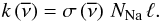 Mathematical equation: \begin{equation} k\left(\overline{\nu}\right) = \sigma\left(\overline{\nu}\right) \, N_{\rm Na} \, \ell. \label{eq:sigma} \end{equation}