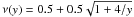 \hbox{$\nu(y)=0.5+0.5\sqrt{1+4/y}$}