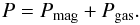Mathematical equation: \begin{equation} P = P_{\rm mag} + P_{\rm gas}. \label{eq: eos} \end{equation}