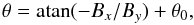 Mathematical equation: \begin{equation} \label{eqtheta} \theta={\mbox{\rm atan}}(-B_x/B_y)+\theta_0, \end{equation}