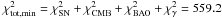 Mathematical equation: \hbox{$\chi^2_{\rm tot,min}=\chi^2_{\rm SN}+\chi^2_{\rm CMB}+\chi^2_{\rm BAO}+\chi^2_{\gamma}=559.2$}
