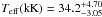 \hbox{$T_{\rm eff}({\rm kK}) = 34.2^{+4.70}_{-3.05}$}
